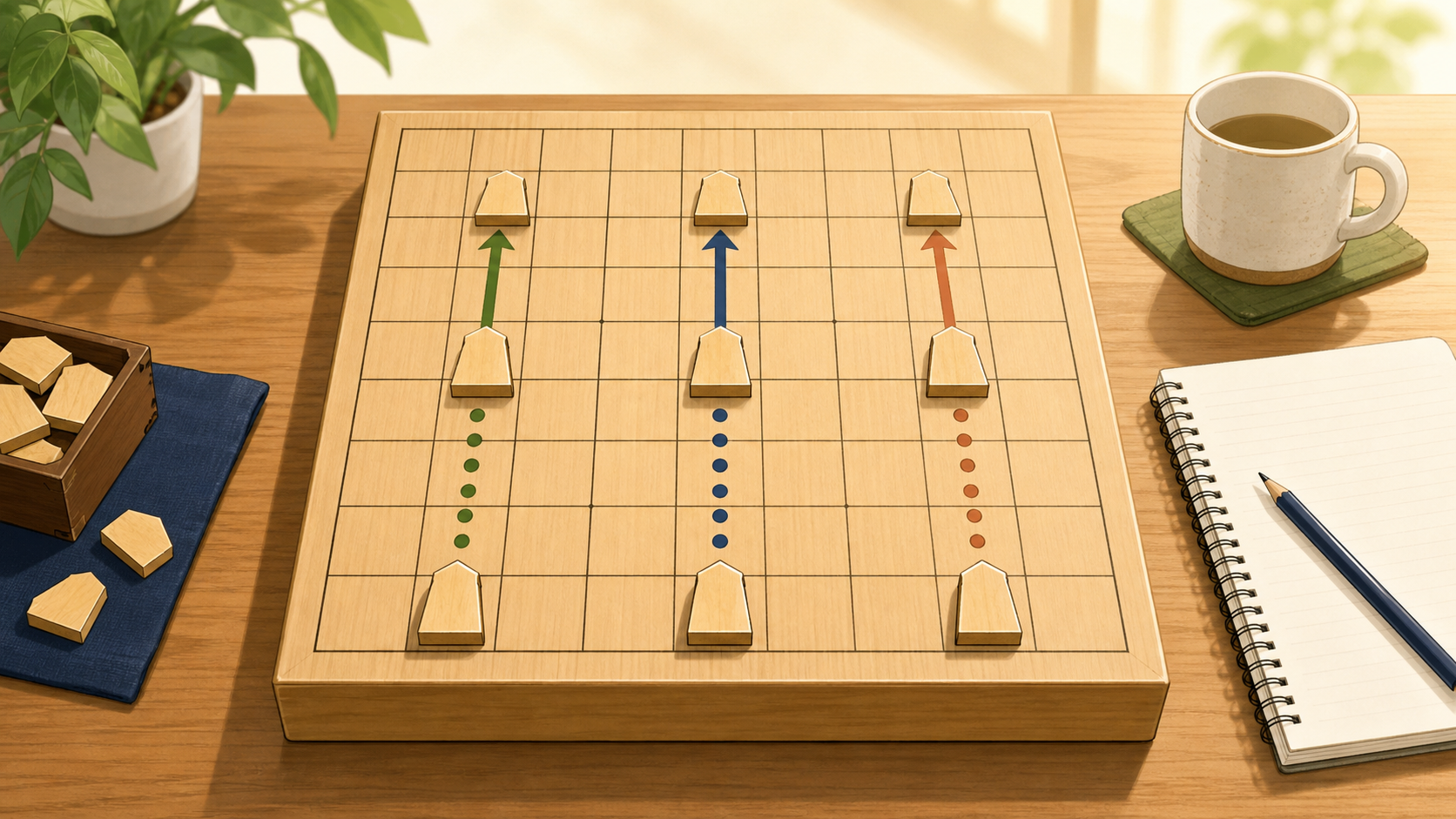 将棋初心者におすすめの戦法を解説する記事のアイキャッチ。棒銀、四間飛車、中飛車の選び方。